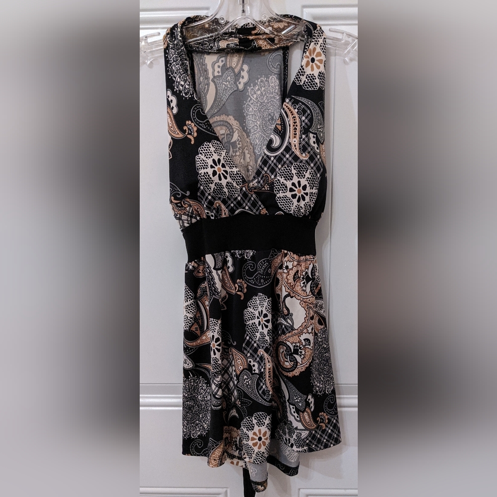 *Retro Paisley Summer Sleeveless Tie-Back Top with Bra Pads, Women XL P2P…
